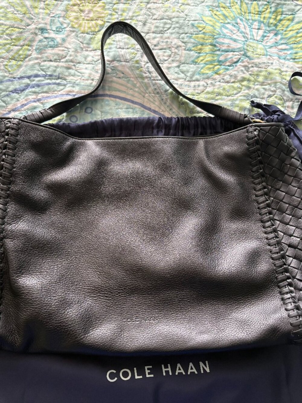 Cole Haan Black Woven Leather Tote Bag 🖤